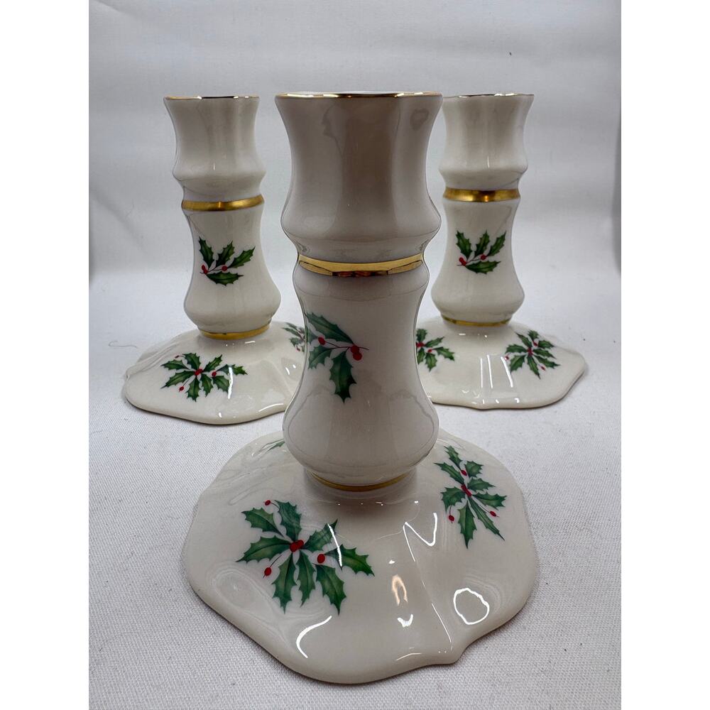 Lenox Holiday Collection Candlestick Holders- Set of 3 - Picture 2 of 4